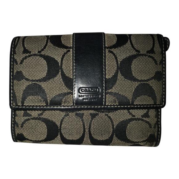Coach Black and Tan Signature Trifold Wallet - Picture 1 of 3
